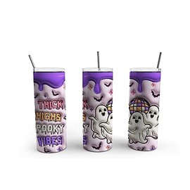 TeesAndTankYou Thick Thighs and Spooky Vibes Skinny Tumbler 20oz Travel Coffee with Lid and Straw Stainless Steel Insulated Hot or Cold