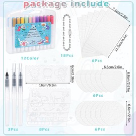 Meetory Magic 3D Foam Texture Painting Kit, Including 18 Pcs Foam Texture Paper, 12 Acrylic Paint Markers, 3 Watercolor Brush Pens(L,M,S),18 Bead Chains and 8 Pre-Designed Sticker Line Drawings
