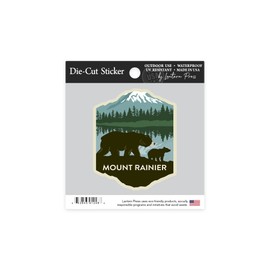 Die Cut Sticker Mount Rainier National Park, Washington, Bears, Vector, Contour Vinyl Sticker 1 to 3 inches (Waterproof Decal for Cars, Water Bottles, Laptops, Coolers), Small