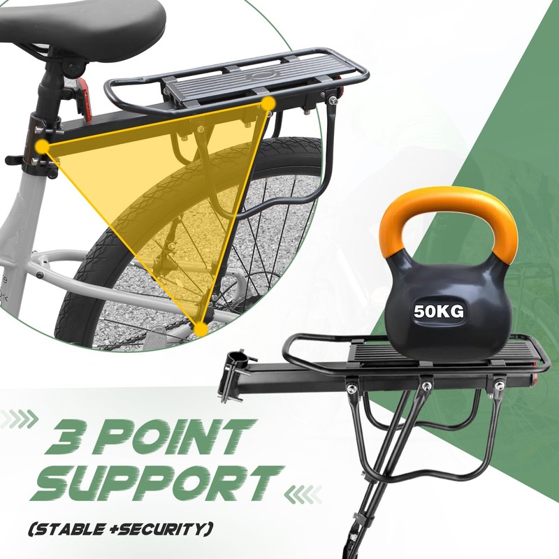 Adjustable Bike Rear Rack - Universal Carrier with Reflector, Fits