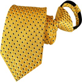 BESMODZ Mens Zipper Ties Plaid Gold Pretied Necktie Woven Zip Up Neck Ties