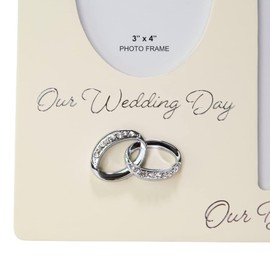 Contemporary 60 Years Together Then and Now Diamond Anniversary Light Beige Frame with Double Silver Rings | Beautiful 60th Anniversary Picture Frame by Happy Homewares