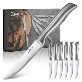 D.Perlla Steak Knives Non-serrated Sharp Straight Edge Steak Knife Set of 6, Professional Straight Edge Kitchen Table Dinner Knives, Elegant High Carbon Stainless Steel Kitchen Steak Knife Set, 4.5IN