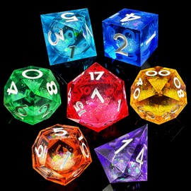 MJDICEOK Liquid Core Resin DND Dice Set 7Pcs with Bag Sharp Edge Polyhedral Dice, Apply to D&D Role-Playing Games D20, D12, D10, D8, D6, D4 Games Gift (Multiple Colors)