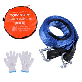 GIVIHGETI Car Tow Rope 5M x 5cm Emergency Tow Strap 8 Ton Break Resistance with 2 Carabiner Hooks, Gloves and Storage Bag for Off-Road Recovery & Towing