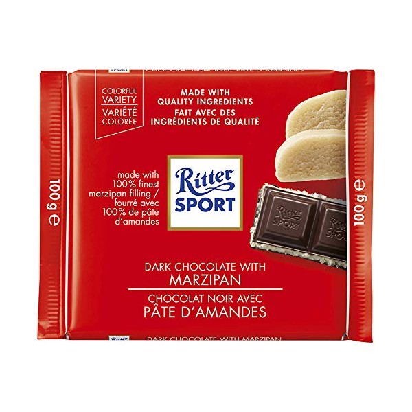 Ritter Sport Dark Chocolate with Marzipan Filling 100g/3.52oz (Pack of 2)