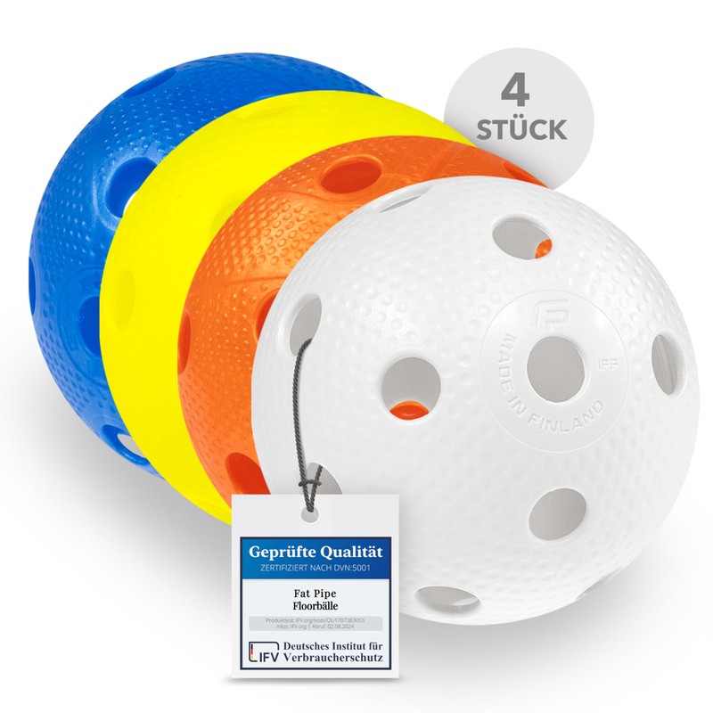 Fat Pipe Floorball & Unihockey Ball Set of 4 Competition