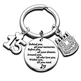 Birthday Keyring Birthday Gifts Key Ring Gifts For Women Girls Gifts Inspirational Keychain Gifts For Mum Daughter Sister Christmas Gifts (15th)
