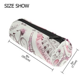 Pencil Bag Bicycle Floral Paris Eiffel Tower, Pencil Case Pen Zipper Bag Pouch Holder Makeup Brush Bag for School Work Office