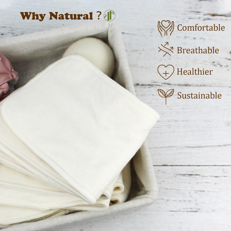Mama Koala 6-Layer Natural Cotton Cloth Diaper Inserts, Adjustable and
