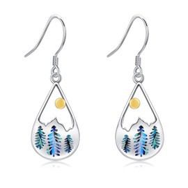 Mountain Earrings 925 Sterling Silver Abalone Mountain Dangle Drop Earrings Nature Jewelry Gift for Hikers Campers Climbers Lovers