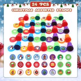 GWHOLE Christmas Advent Calendars Ink Stampers Self-inkling Stamps Set 24 Pcs Christmas Themed Ink Stamps Set for Toddler Kids Children
