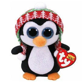 TY 37239 Penguin Xmas 2017 Penelope-Pinguin Plüsch, 15 cm, Weiß/Schwarz