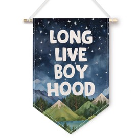 ChissNook Long Live Boyhood Boys Room Decor Canvas Banner, Watercolor Woodland Nursery Hanging Pennant Banner Flags Wall Display, Mountain Woodland Nursery Wall Decor for Kids Boys Room Playroom