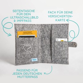 Homery Cover for "Mutterpass" (German document held by expectant mothers) made of Felt, High Quality Gift for Pregnancy, Birth or Baby Shower - Multiple Compartments and Fastener