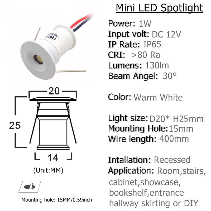 Quentacy DC12V 1W Mini LED Spotlight Jewelry Indoor Display Showcase