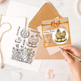 GLOBLELAND Easter Rabbit Clear Stamps for Card Making Easter Chicken Silicone Stamp Greetings Happy Easter Transparent Stamps Seal for DIY Scrapbooking Embossing Photo Album Decor