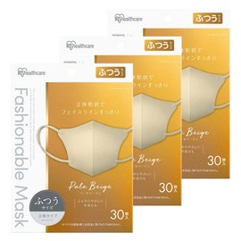 Iris Ohyama Fashionable MASK RN-FA30SXQ Mask, 3-Piece Set, 3D Mask, 90 Sheets (30 Sheets x 3 Pieces), Non-woven Fabric, Regular Size, Pale Beige, Color