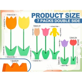 FYSUIMU 7Pcs Spring Tulip Wooden Sign Rustic Farmhouse Tulip Tiered Tray Decoration Colorful Flower Block Table Centerpieces for Home Office Party Tabletop Decor