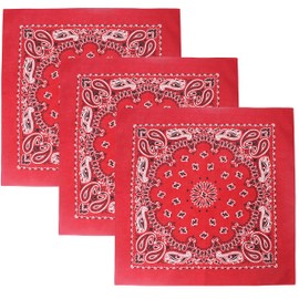 ARMYU 3-Pack Trainmen Paisley Jumbo Military Bandana Head Scarf Do-rag 100% Cotton Bandanna Face Cover 27" (Red)