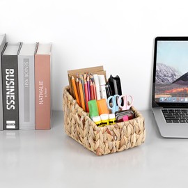 BSTKEY Natural Water Hyacinth Remote Control Storage Holder, Woven 3 Slots Media TV Remote Control Caddy Pencil Stationery Organizer for Table Living Room