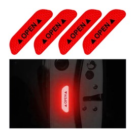 Ziciner 4 Pcs Car Door Open Reflective Stickers, Night Visibility Safety Warning Auto Anti-Collision Protective Strip, Universal Vehicle Decorative Decals Accessories for Most Cars (Red)