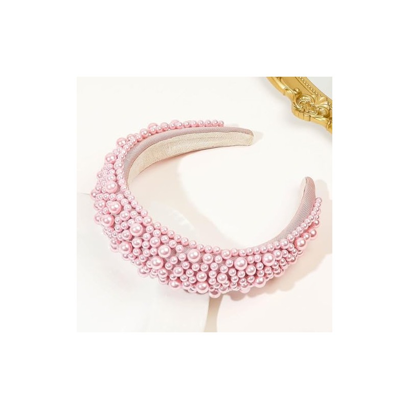 TRIXES Pink Pearl Beaded Headband - Comfortable Hair Band Accessory