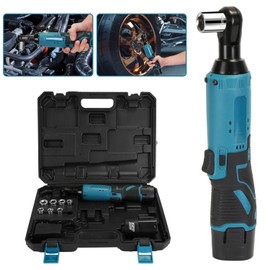KOCASO Cordless 3/8" Electric Ratchet Wrench Set - Right Angle Ratchet Wrench with 400RPM Speed,2 Rechargeable Powers,7 Sockets & Storage Case - Ideal for Automotive, Construction & Home Repairs