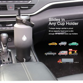 SENDESTAR Water Bottle 32oz,Wide Mouth Stainless Steel Vacuum Insulated Double Wall Keep Liquids Cold or Hot All Day,Sweat Proof Sport Design,Fit Car Cup Holder,2 Lids(Straw and Spout lid)(Gray&Black)