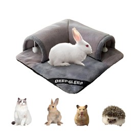 Rabbit Tunnel Bed Plush, Bunny Tunnel Tube with Removable Mat, Hideout Toys for Guinea Pig, Rabbit, Bunny, Chinchilla, Cat, Grey (One Size)