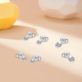 Silver Stud Earrings for Women, 925 Sterling Silver Stud Earring Set, Small Hypoallergenic Sleeper Studs, AAAAA Clean Cubic Zirconia Stud Earrings, Sterling Silver