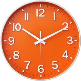 HZDHCLH 20 cm Silent Wall Clock without Ticking Sweeping Second with Arabic Numeral for Office, Classroom, Home, Living Room, Bedroom (Orange, 20 cm)