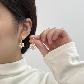 Handmade Wire Craft Freshwater Cultured Pearls Flower Dangling Drop Earrings, Sterling Silver Posts