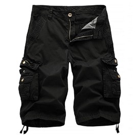 Litteking Men's Camo Cargo Shorts Casual Cotton Twill Camouflage Shorts with Multi-Pockets Outdoor Wear Pnats Black 32