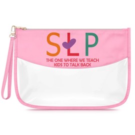 Sfodiary Speech Therapist Gifts SLP Makeup Bag for Women Clear Cosmetic Bag Speech Language Pathologist Appreciation Thank You Gifts for SLP Christmas Birthday Presents Zipper Travel Toiletry Pouch