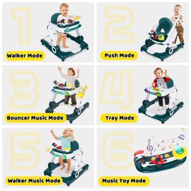 TODEFULL 6 in 1 Baby Walker, Baby Activity Walker for Toddler, Push Walker w/Adjustable Height Speed, Learning-Seated & Walk-Behind, Infant Walker w/Feeding Tray & Music Toys, Green