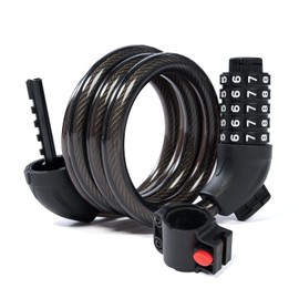 Bicycle Key, Bicycle Lock, Dial Lock, Wire Lock, Zinc Alloy, Diameter 0.5 inches (12 mm), Length 4.9 ft (1.2 m), Weight 14.1 oz (400 g), High Strength PVC, Password Setting, 5 Digit Dial Type, Key Type, Anti-Theft (Black)