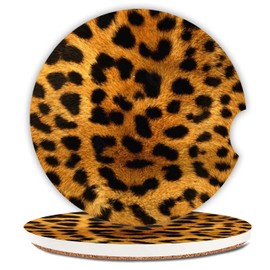 Ceramic Cup Holders Car Coasters for Women/Men,Fashion Absorbent Drink Cup Car Holder Coasters with A Finger Notch 2.56" Pack of 2,Animal Leopard Print