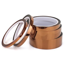 BOMEI PACK Polyimide Tape, 5 Pack High-Temperature Resistant Tape 5/8/12/25/30mm x 33m(108ft), No Residue Heat-Resistant Tape for Electric Task, 3D Printing, Soldering, Sublimation, Masking