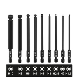 KEWAYO 9PC Hex Bit Set Magnetic Impact Driver Bits, S2 Steel Ball End Hex Head Allen Wrench with 1/4" Quick-Change Shank 100mm/3.93" H1.5/ H2/H2.5/H3/H4/H5/H6 /H8/H10