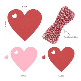 200 Pcs Heart Blank Gift Tags, Brown Kraft Paper Lables, Pink Paper Hang Tags with 20 Metres of Red String DIY Favor Tags for Wedding Party Favors Birthday Parties Valentine's Day