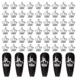 XEAOHESY 100pcs 3D Alloy Silver Crown Nail Charms Silver Nail Charms for Nail Art Nail Crown Studs for Nails