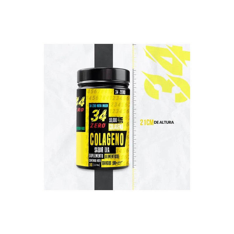 34 Zero Colágeno Hidrolizado 1kg Polvo Sabores 200 Servicios