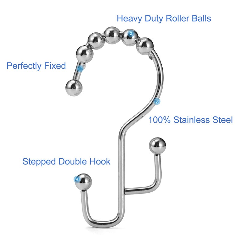 Shower Curtain Rings, SUTINE Shower Curtain Hooks, Stainless Steel Black