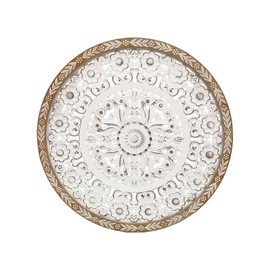 PARISLOFT Farmhouse Round Wood Floral Wall Decor, Cutout Bohemian Wall Sculpture, Carved Wall Art for Living Room, Bedroom, Entryway, 24.8''