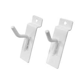 1" Slatwall Hook Panel Display Hooks, 1/4" Thickness Metal, White - Pack 2