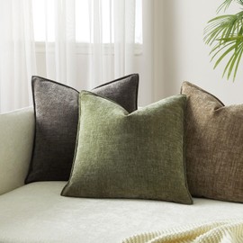 JUSPURBET 16x16 Sage Throw Pillow Covers Set of 2 Decorative Pillow Covers for Couch Sofa Bed Cozy Chenille Cushion Covers Cases with Invisible Zipper for Living Room Home Decor