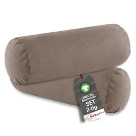 BaSaTex Organic Cushion Covers for Bolster 40 x 15 cm Pack of 2 - 97% GOTS Certified Cotton + 3% Elastane - Colour: Taupe