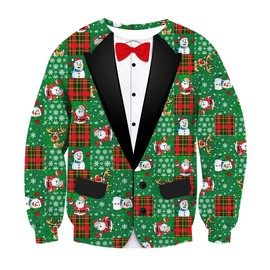 Idgreatim Mens Funny 3D Green Santa Claus Graphic Long Sleeve Ugly Christmas Pullover Sweatshirt Sweater L