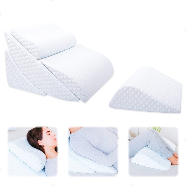 Adjustable Orthopedic Bed Wedge Pillow Set, Reading Pillow & Back Support for Sleeping, Memory Foam Wedge for Lower Back, Knee and Leg Pain, Acid Reflux, Snoring, Post Surgery Recovery
